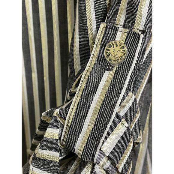 Anne Klein Gray with Gold Metallic Striped Shirt Dress size 6 - Picture 4 of 11